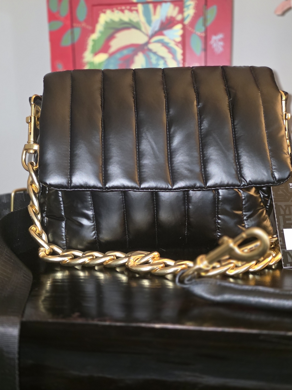 Think Royln Pearl Black Quilted Chain Shoulder Bag (3 Different Straps ) - Picture 4 of 8